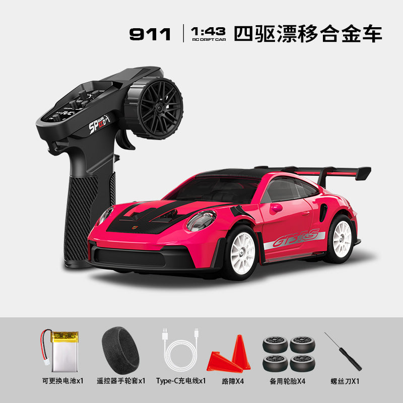 HStar D43-01Q 1/43 Scale 4WD Alloy RC Drift Car Porsche 911 with Gyro & LED Lights