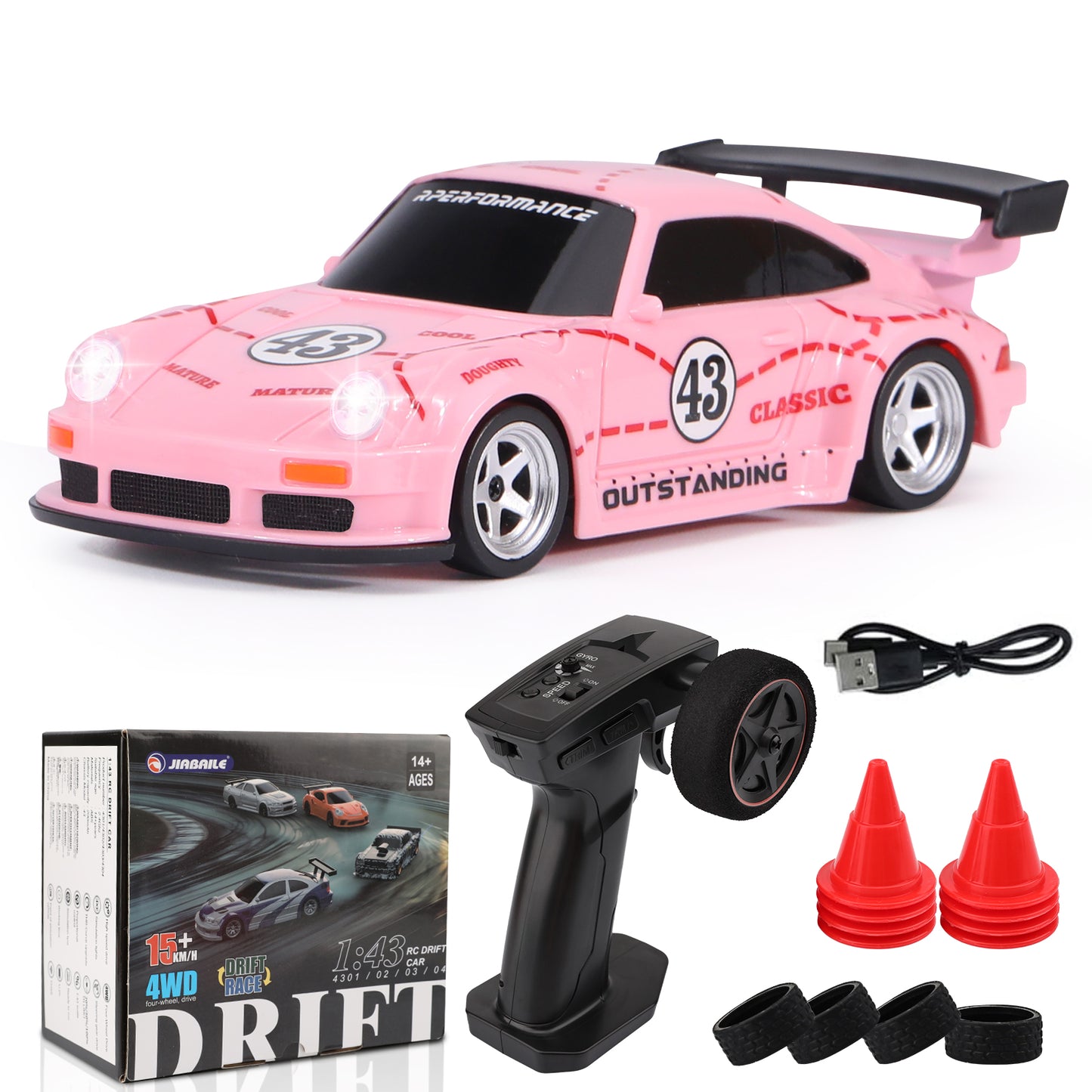 Jiabaile 1/43 Scale RC Drift Car - 4WD Fully Proportional Mini RC Car RTR