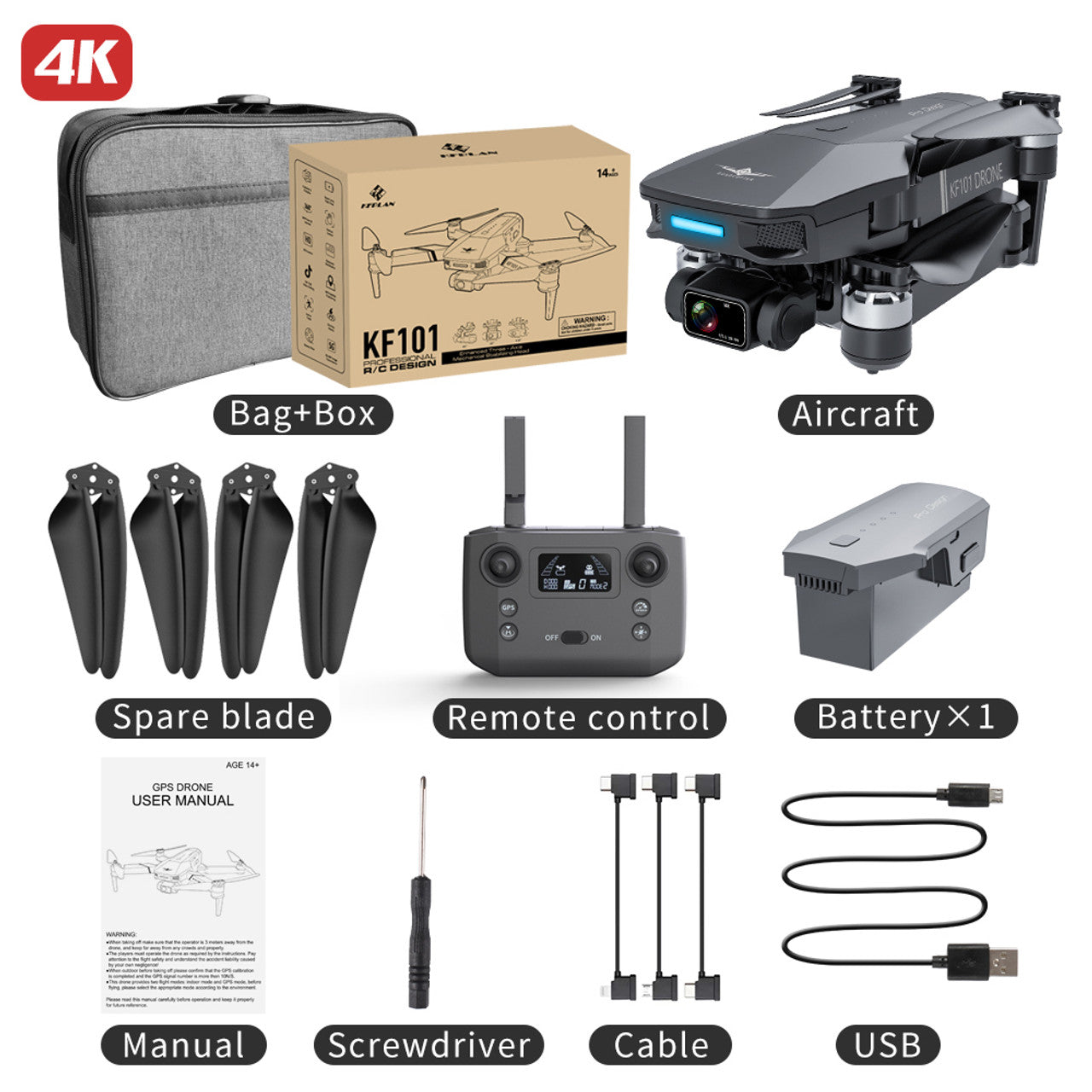 KFPLAN KF101 MAX-S GPS Drone with 4K HD Camera, 3-Axis Gimbal & Foldable Design - Advanced Brushless Quadcopter