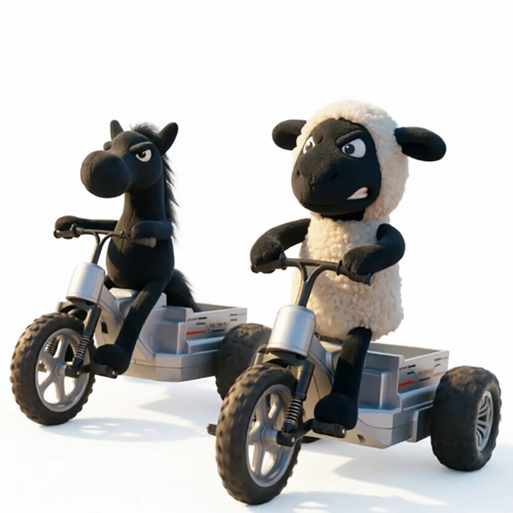 CL-18040 Remote Control Animal Trike Drift Car with LED Tail Light – Sheep or Black Horse RC Stunt Tricycle
