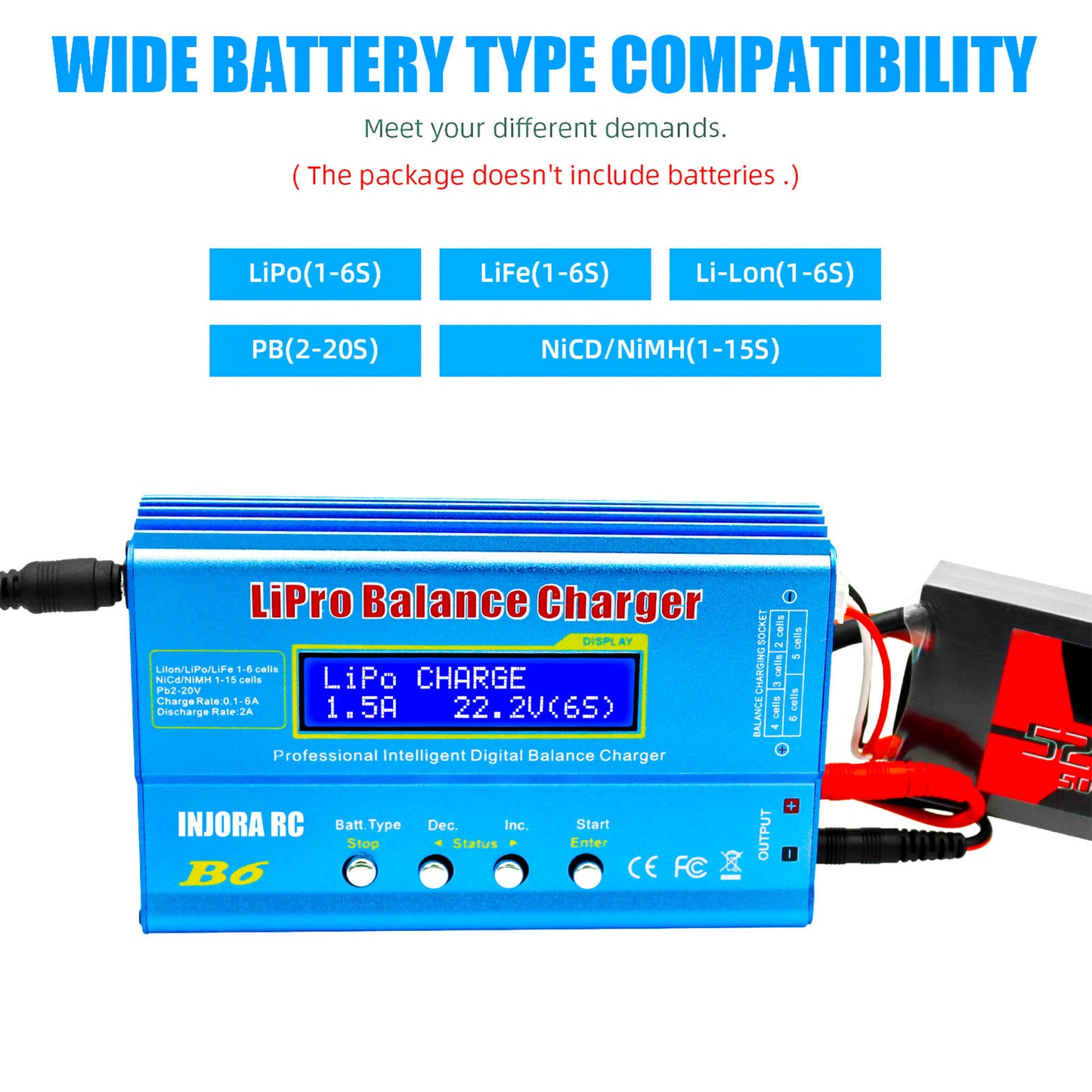 INJORA RC B6 多機能バランス充電器 - LiPo、NiMH、LiFe、Pbバッテリー用の安全で高性能な充電器