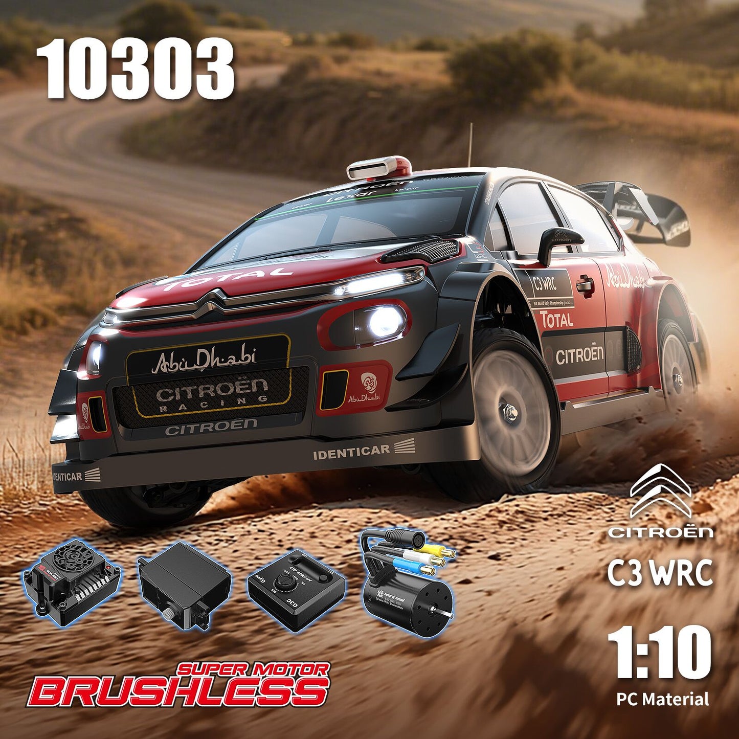 MJX Hyper Go 10303 Citroen C3 WRC – Licensed 1/10 RC Rally Car, 3S Brushless, 7075 Chassis, Gyro, Metal Drivetrain