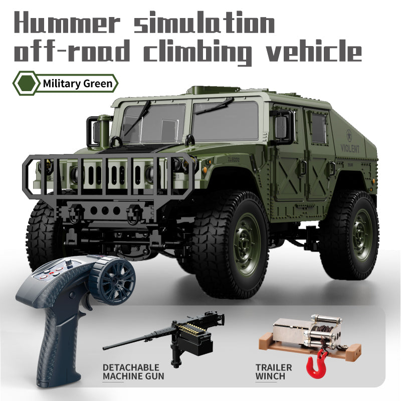 JJRC C8835 Hummer Military Jeep 1/12 Scale RC Crawler – Mounted Machine Gun / LED Lights / Winch Ready / 17g Servo