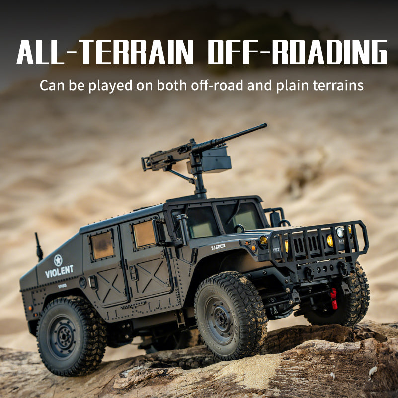 JJRC C8835 Hummer Military Jeep 1/12 Scale RC Crawler – Mounted Machine Gun / LED Lights / Winch Ready / 17g Servo