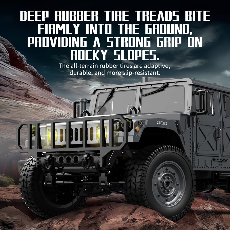 JJRC C8835 Hummer Military Jeep 1/12 Scale RC Crawler – Mounted Machine Gun / LED Lights / Winch Ready / 17g Servo