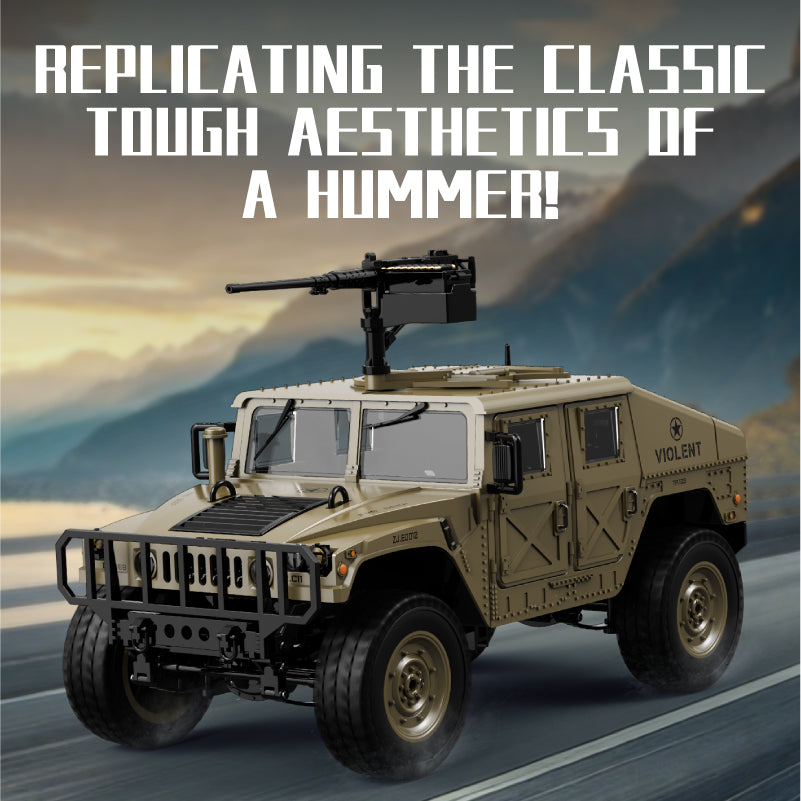 JJRC C8835 Hummer Military Jeep 1/12 Scale RC Crawler – Mounted Machine Gun / LED Lights / Winch Ready / 17g Servo