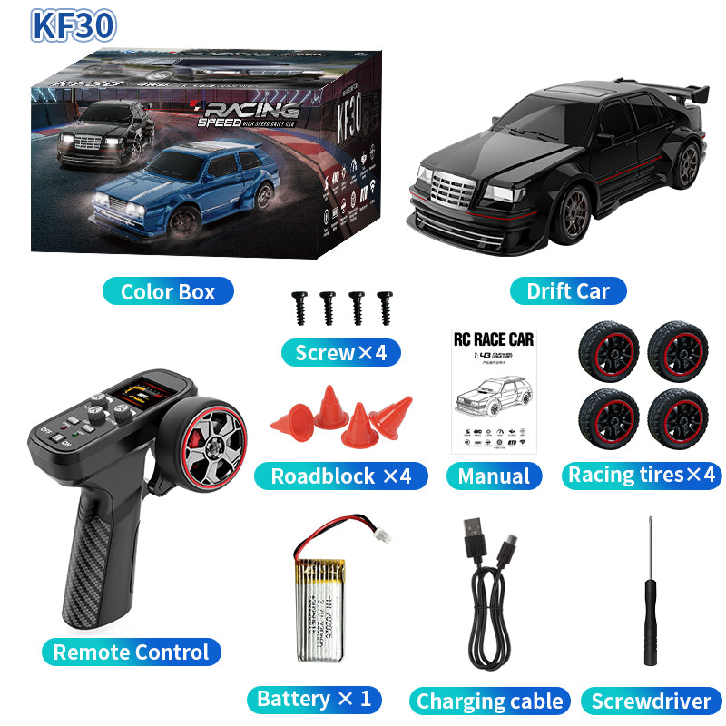 KFPLAN KF30 1:43 RC Drift Car – 4WD Full Proportional with Gyro, LED Lights, Replaceable Battery