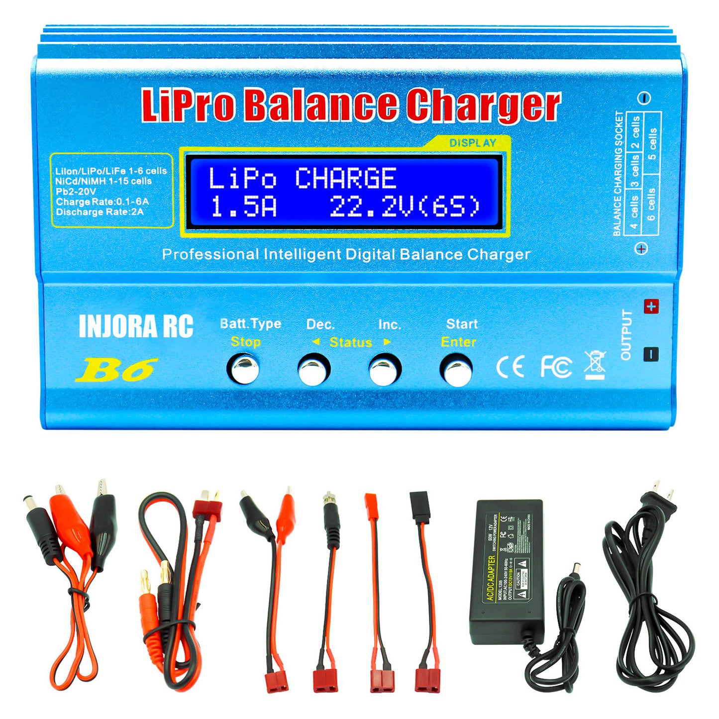 INJORA RC B6 多機能バランス充電器 - LiPo、NiMH、LiFe、Pbバッテリー用の安全で高性能な充電器