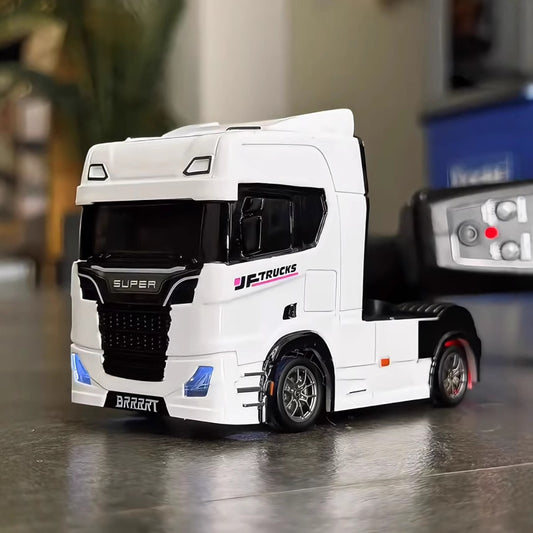 BRRRRT S917 1/43 Scale Mini RC Semi Truck – Dual-Speed, Gyro Drift, 2.4GHz Remote, LED Lights, Extra Tires – White/Silver