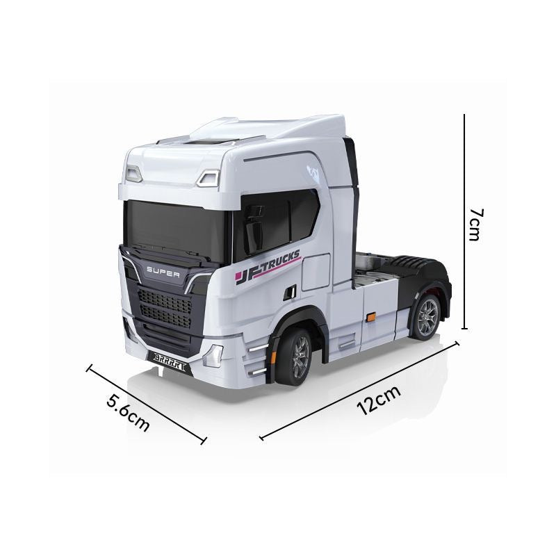 BRRRRT 1/43 Scale Mini RC Semi Truck – Dual-Speed, Gyro Drift, 2.4GHz Remote, LED Lights, Extra Tires – White/Silver