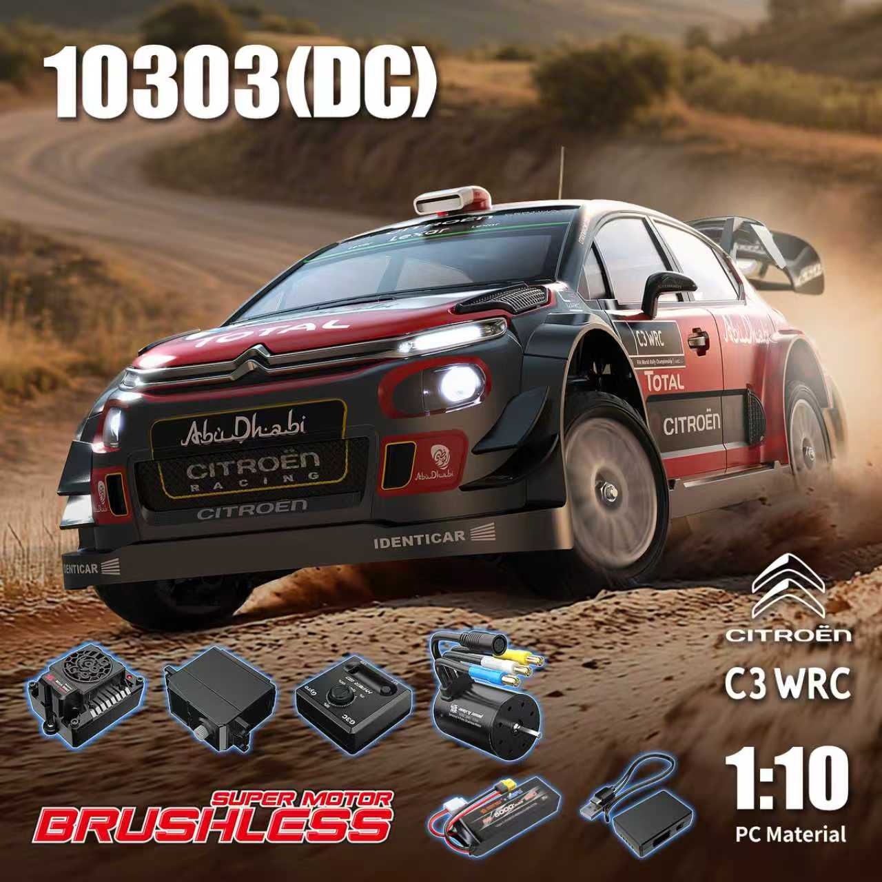 MJX Hyper Go 10303 Citroen C3 WRC – Licensed 1/10 RC Rally Car, 3S Brushless, 7075 Chassis, Gyro, Metal Drivetrain