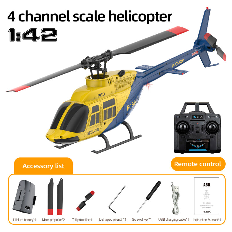 RC ERA A60 Bell 206 4CH Flybarless Helicopter with Optical Flow & Altitude Hold – 1/42 Scale Beginner RC Heli