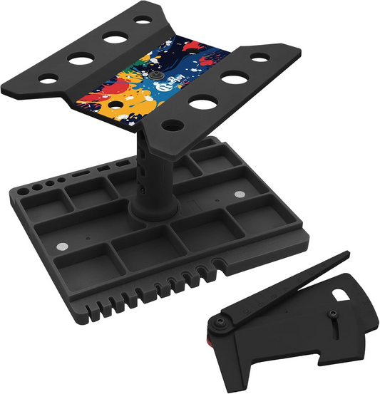 RC Car Work Stand with Ride Height Gauge – 360° Rotating Repair Station for 1/10 to 1/24 Scale RC Cars (Traxxas, Arrma, Axial, Redcat, Losi)