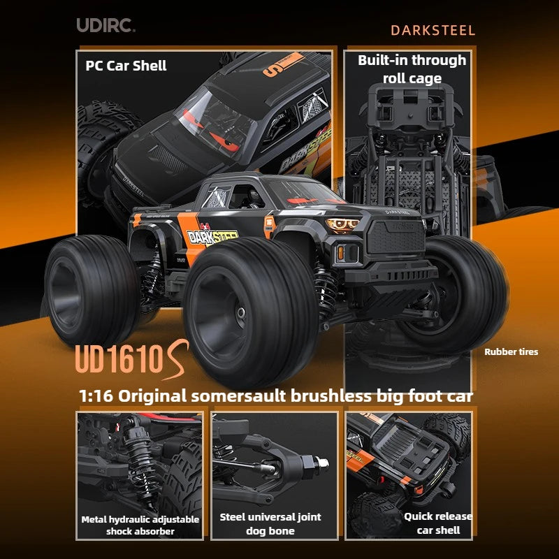 UDIRC UD1610S 1/16 Brushless RC Monster Truck – 4WD, 80KMH, DumboRC X5E Radio