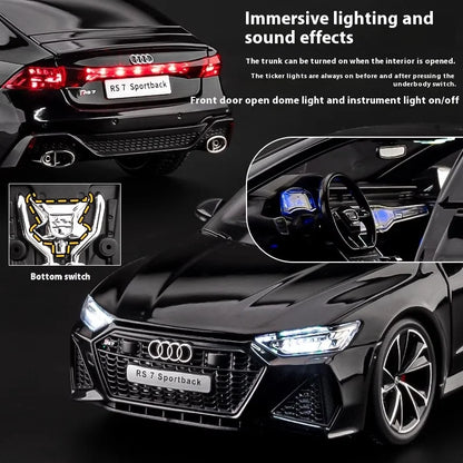 1:18 Scale Licensed Audi RS7 Die-Cast Model Car – Remote Key & Rechargeable Lights & Sounds (Static Mode)