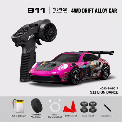 HStar D43-01Q 1/43 Scale 4WD Alloy RC Drift Car Porsche 911 with Gyro & LED Lights