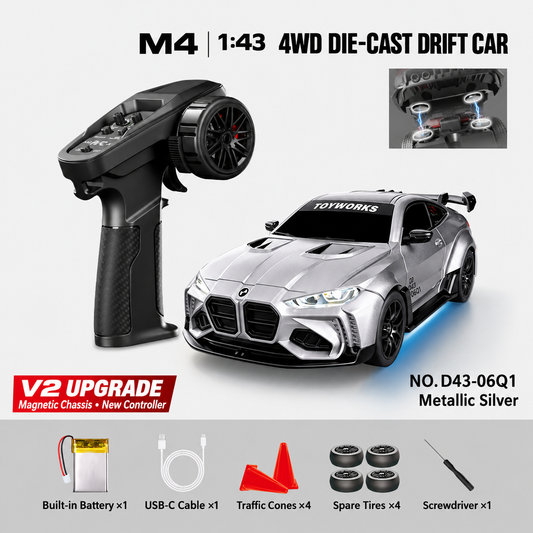 HSTAR D43-06Q / D43-06S M4 1/43 4WD Alloy RC Drift Car RTR – V2 Controller & Magnetic Body