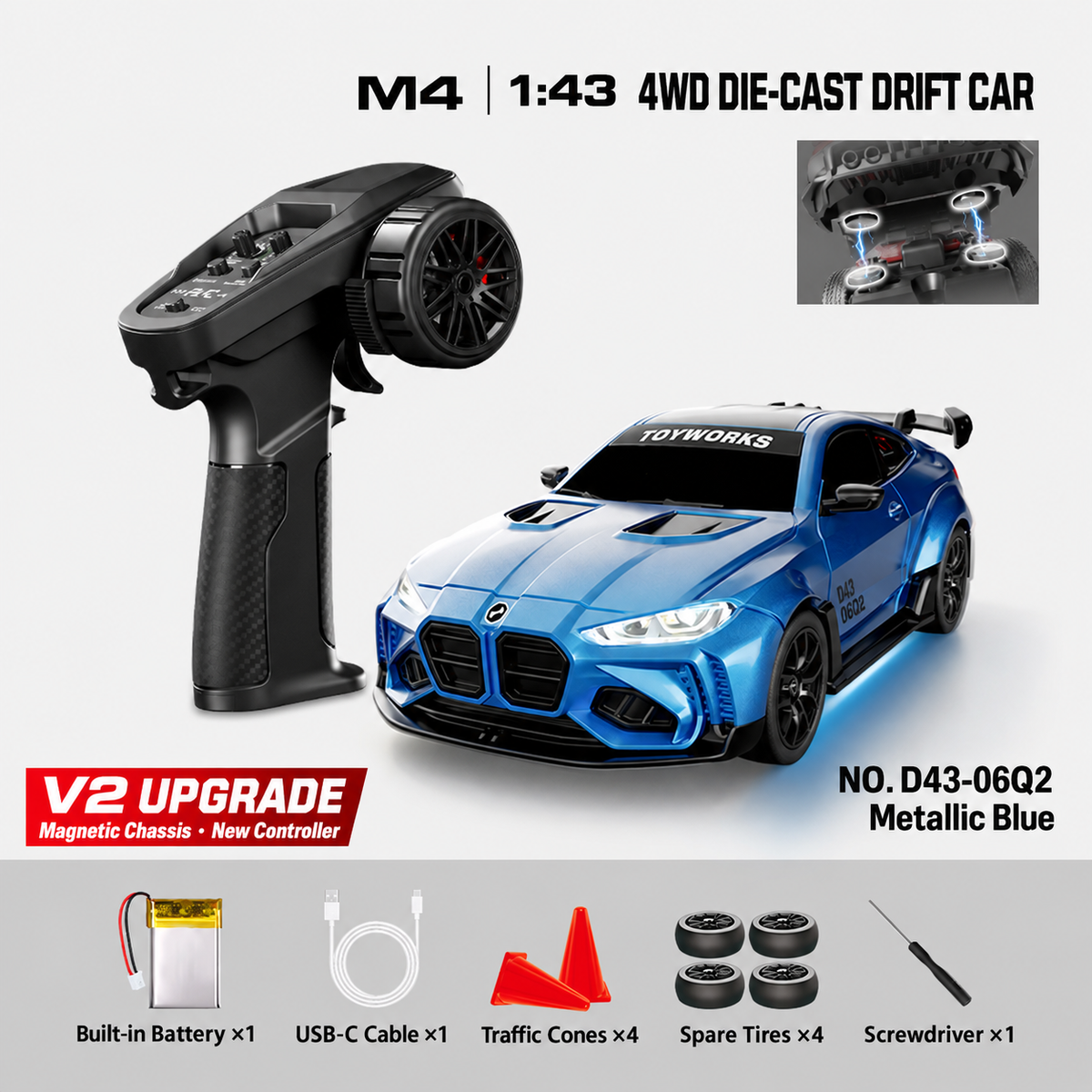 HSTAR D43-06Q / D43-06S M4 1/43 4WD Alloy RC Drift Car RTR – V2 Controller & Magnetic Body