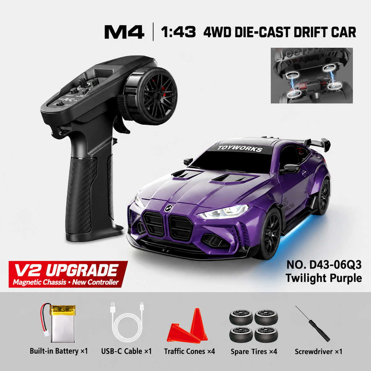HSTAR D43-06Q / D43-06S M4 1/43 4WD Alloy RC Drift Car RTR – V2 Controller & Magnetic Body