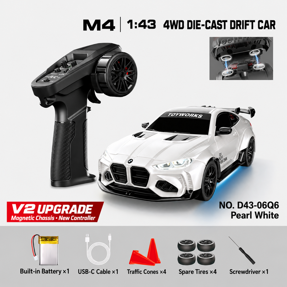 HSTAR D43-06Q / D43-06S M4 1/43 4WD Alloy RC Drift Car RTR – V2 Controller & Magnetic Body