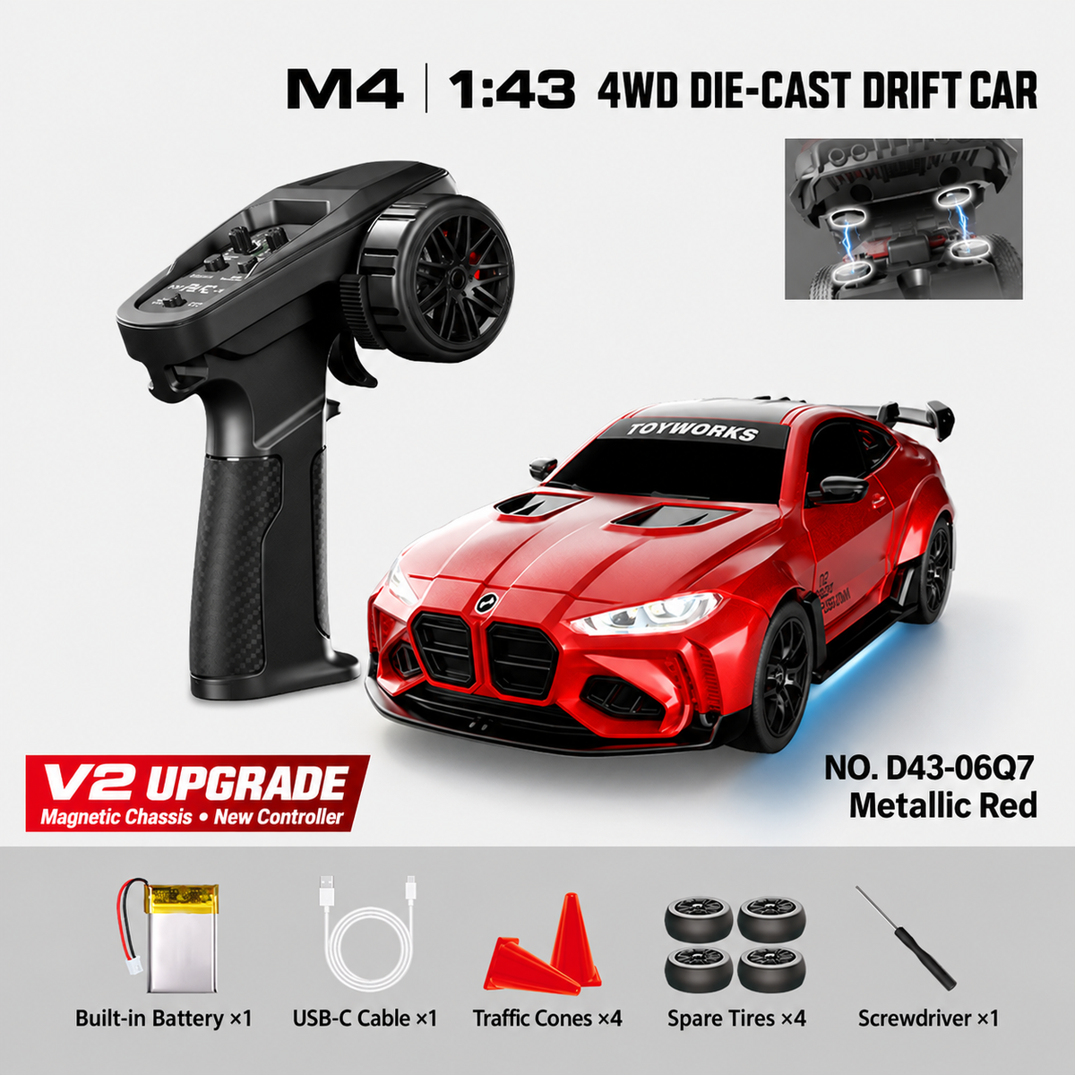 HSTAR D43-06Q / D43-06S M4 1/43 4WD Alloy RC Drift Car RTR – V2 Controller & Magnetic Body