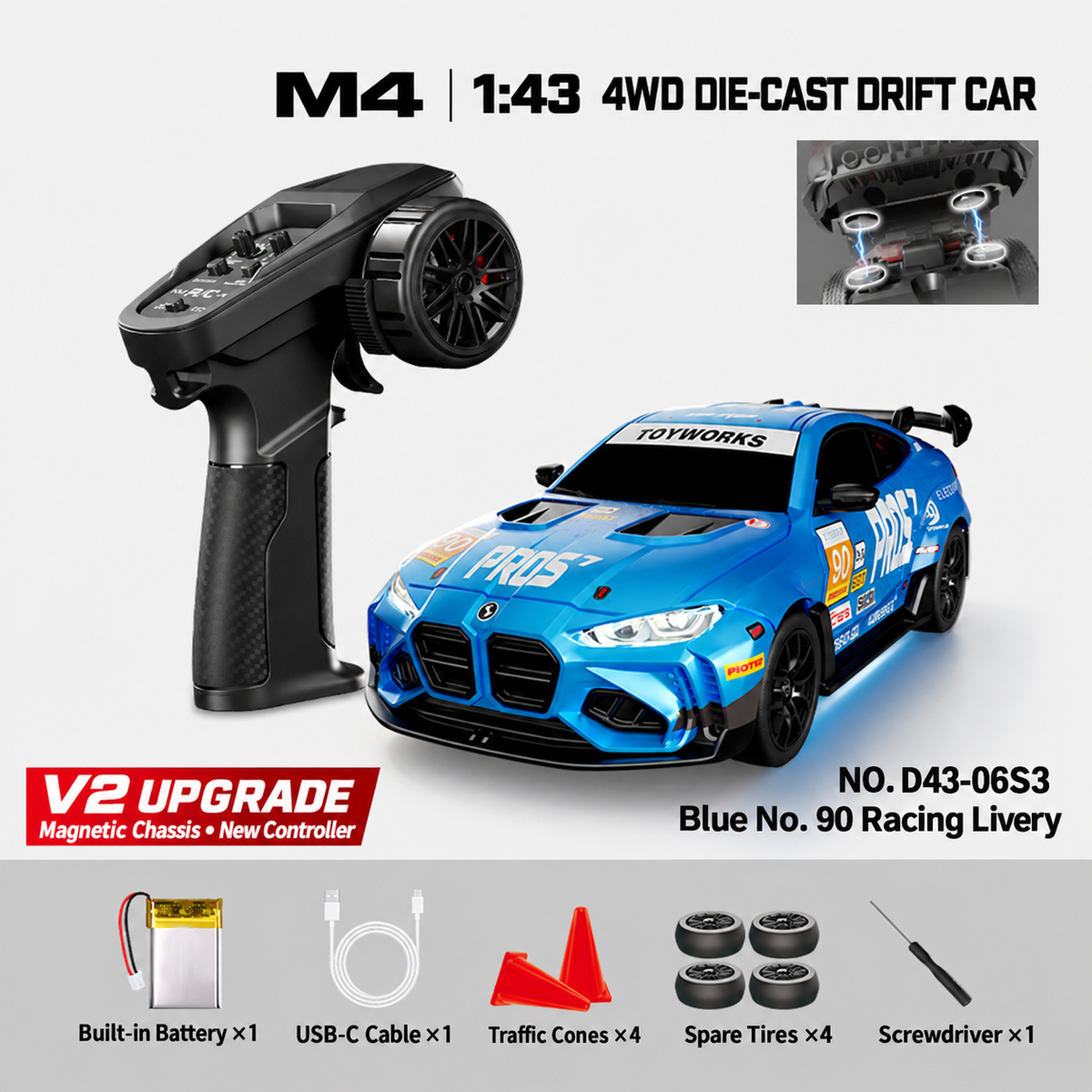 HSTAR D43-06Q / D43-06S M4 1/43 4WD Alloy RC Drift Car RTR – V2 Controller & Magnetic Body