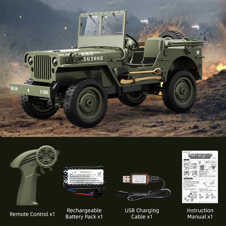 JJRC C8815 Willys Military Jeep 1/10 Scale RC Rock Crawler - 2.4GHz Remote Control, LED Lights, Optional Winch & Canopy Upgrades