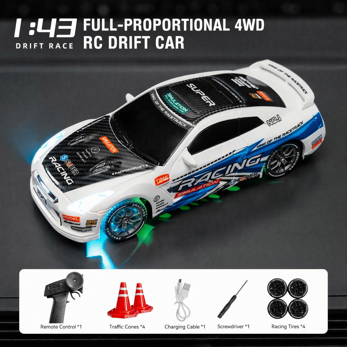 XZH PB079A/PB079B 1/43 4WD Mini RC Drift Car RTR with Gyro, LED Lights & Racing Tires