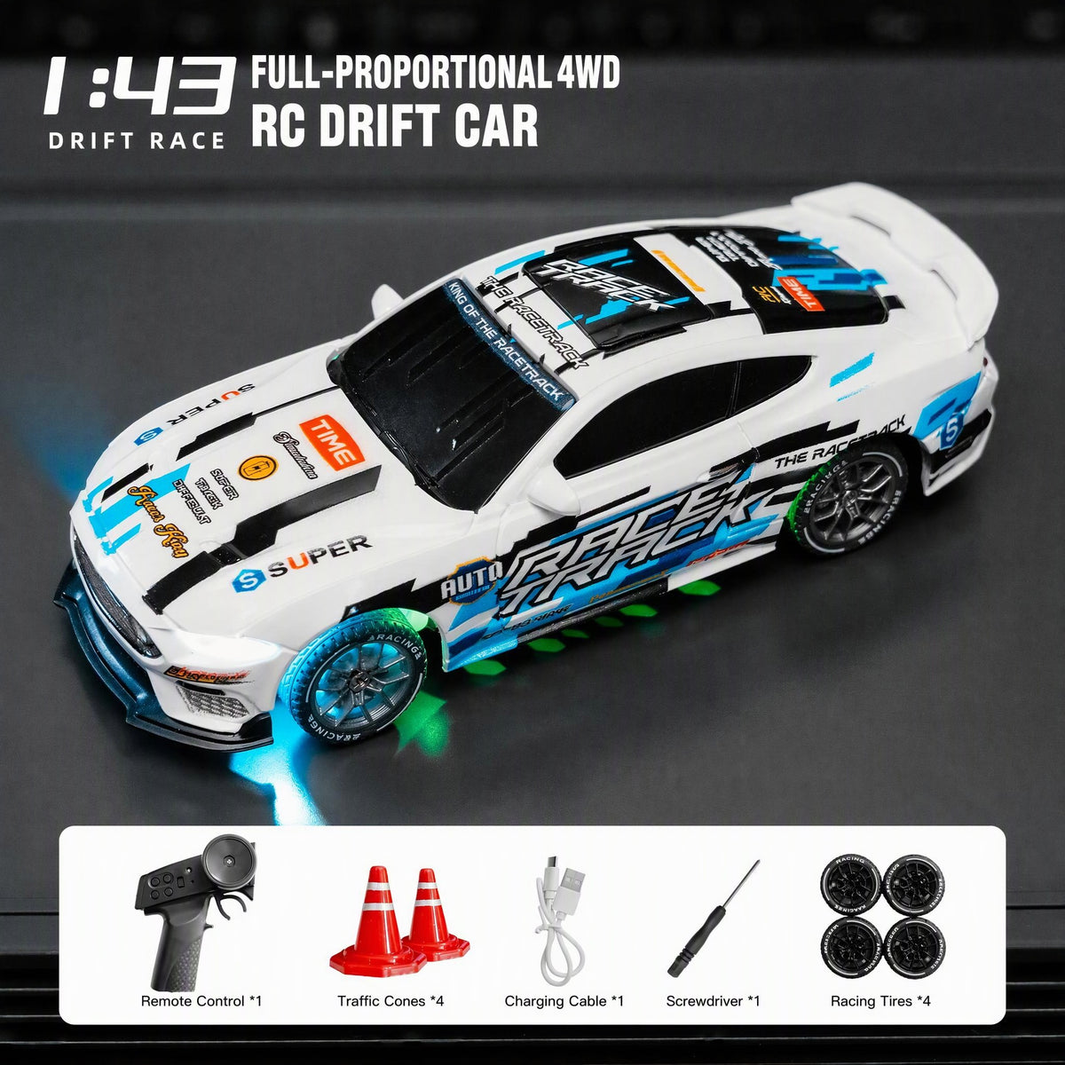 XZH PB079A/PB079B 1/43 4WD Mini RC Drift Car RTR with Gyro, LED Lights & Racing Tires