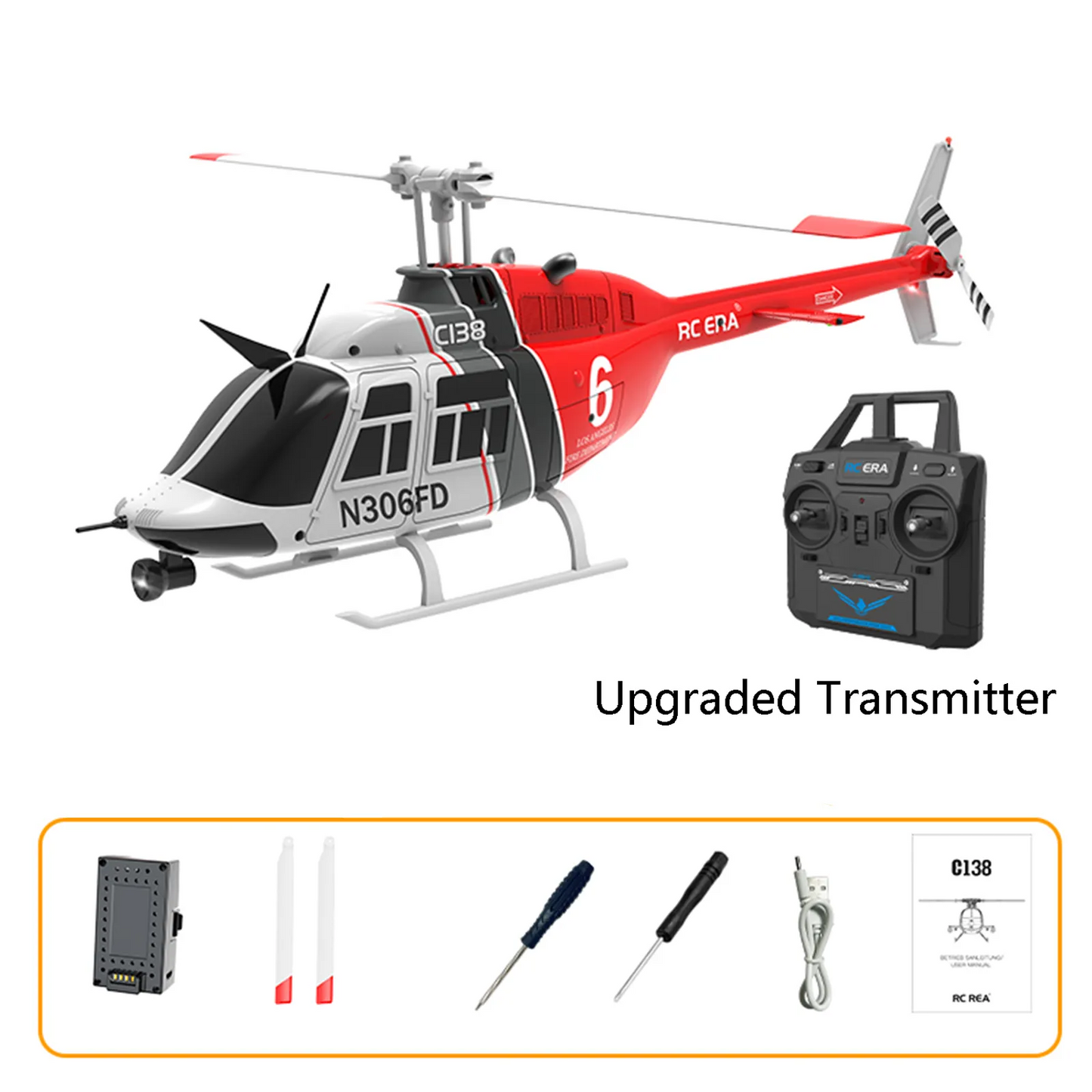 RC ERA C138 Bell 206 6CH 1/33 Scale Flybarless Realistic Brushed RC Helicopter (Altitude Hold Edition)