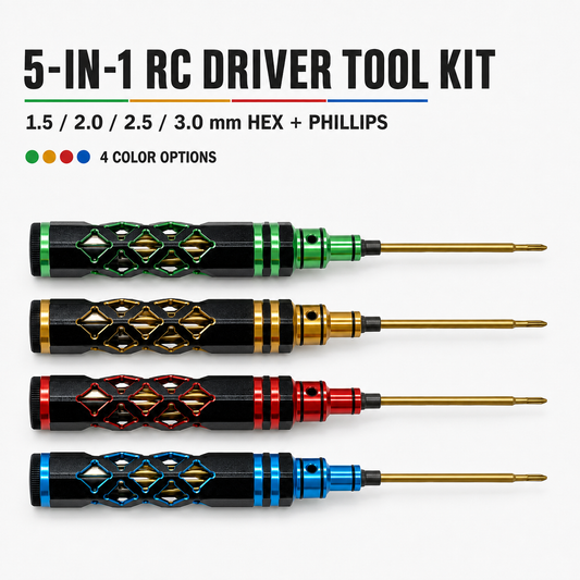 BestBuyBoxes 5-in-1 RC Hex Driver Screwdriver Tool Kit – 1.5/2.0/2.5/3.0mm + Phillips for RC Cars, FPV Drones, Helicopters & Boats
