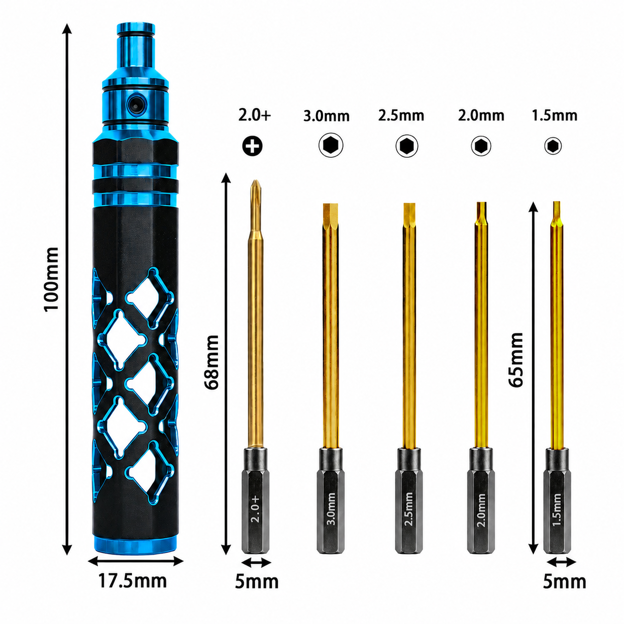 BestBuyBoxes 5-in-1 RC Hex Driver Screwdriver Tool Kit – 1.5/2.0/2.5/3.0mm + Phillips for RC Cars, FPV Drones, Helicopters & Boats