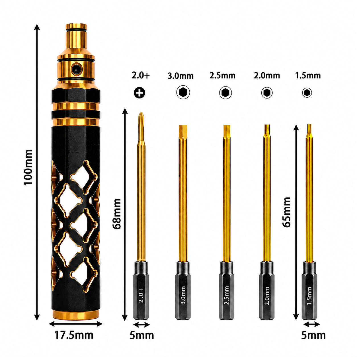 BestBuyBoxes 5-in-1 RC Hex Driver Screwdriver Tool Kit – 1.5/2.0/2.5/3.0mm + Phillips for RC Cars, FPV Drones, Helicopters & Boats