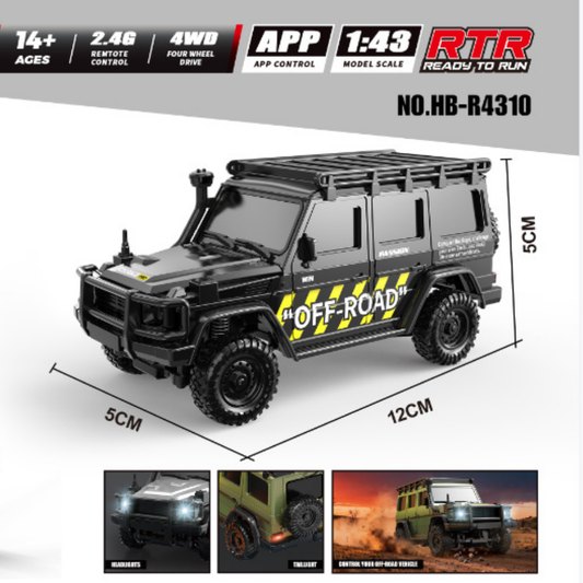 HB Toys 1:43 4WD Mini RC Rock Crawler – App & 2.4GHz Remote Control, LED Lights, USB Rechargeable Micro Off-Road Truck