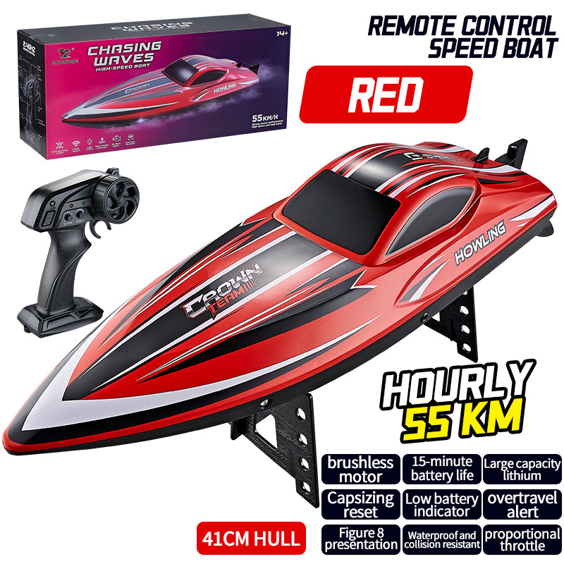 Hongxunjie HJ818 PRO Brushless RC Boat - 55km/h High-Speed Waterproof Racing Speedboat with Capsize Reset & LED Lights