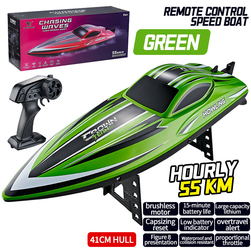 Hongxunjie HJ818 PRO Brushless RC Boat - 55km/h High-Speed Waterproof Racing Speedboat with Capsize Reset & LED Lights