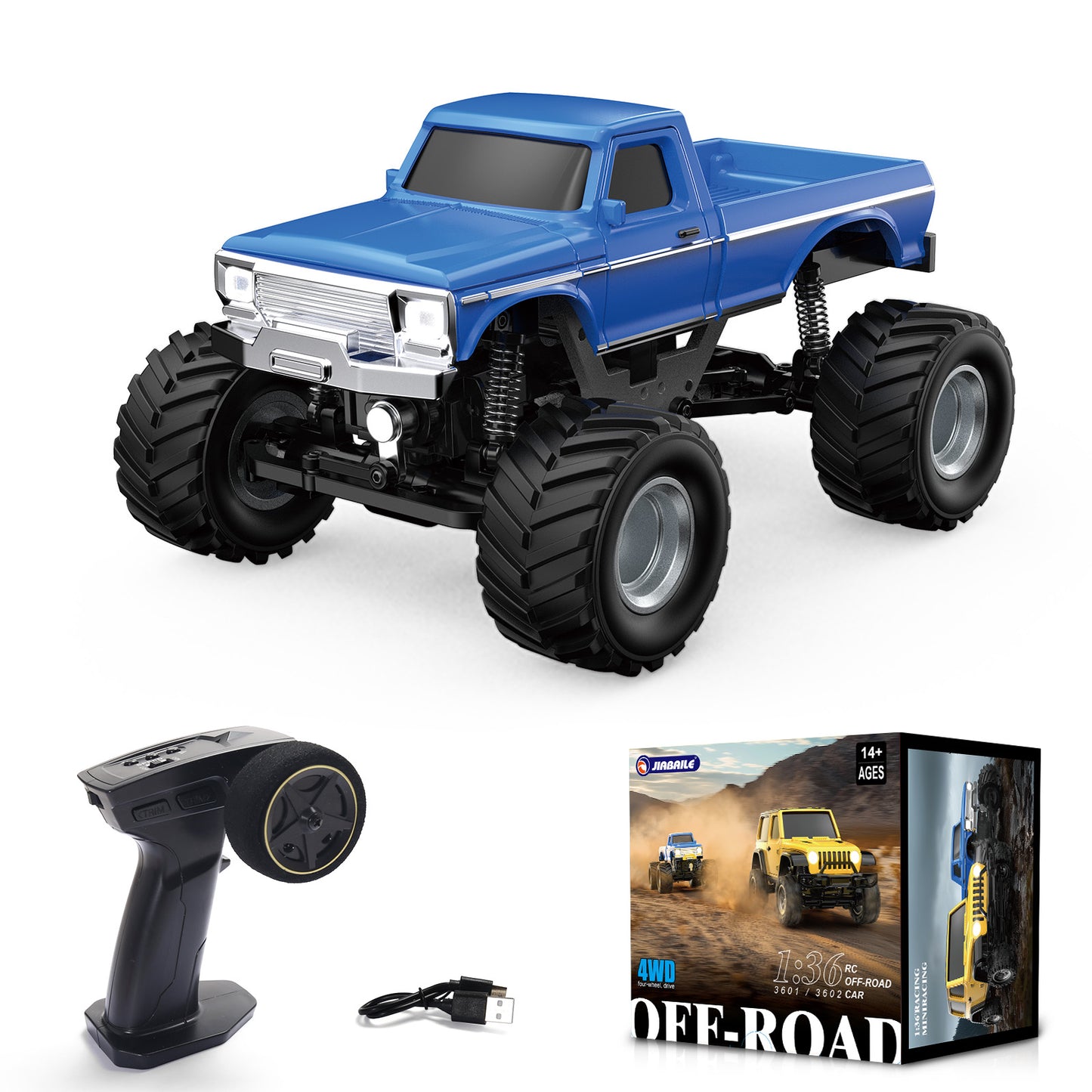 Jiabaile 3601 / 3602 1/36 Scale Mini 4WD RC Crawler – Micro Off-Road Rock Climber with Metal Wheels, Proportional Control, 3-Speed Throttle