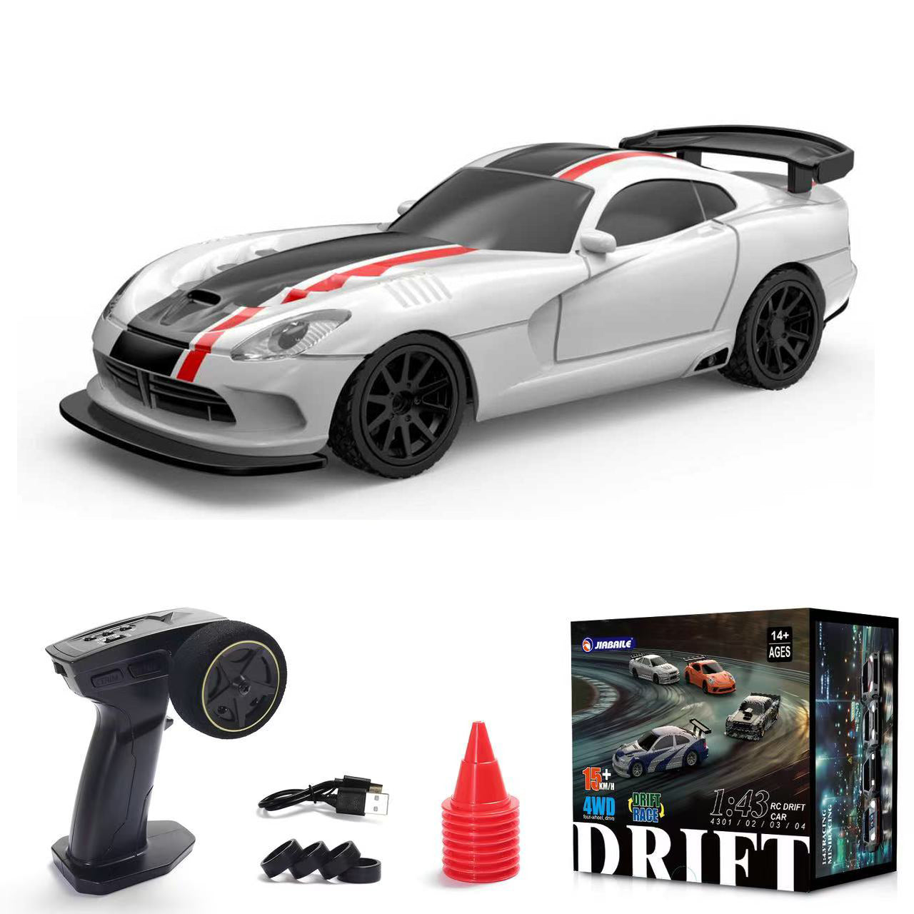 Jiabaile 1/43 Scale RC Drift Car - 4WD Fully Proportional Mini RC Car RTR