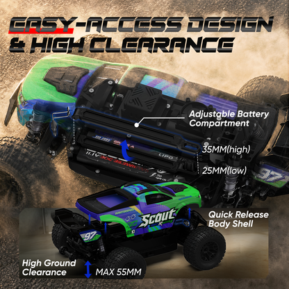 JIUSI Scout SC10 1/10 4WD 3S Brushless RC Monster Truck RTR – 50+ MPH