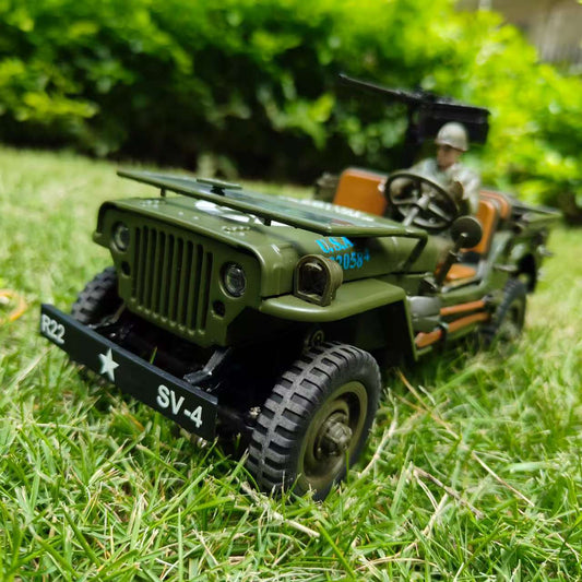 Luxingzhe 1/16 Scale Full Metal Willys Jeep RC Car – 4WD, LED Lights, Alloy Frame, Soldier & Gun