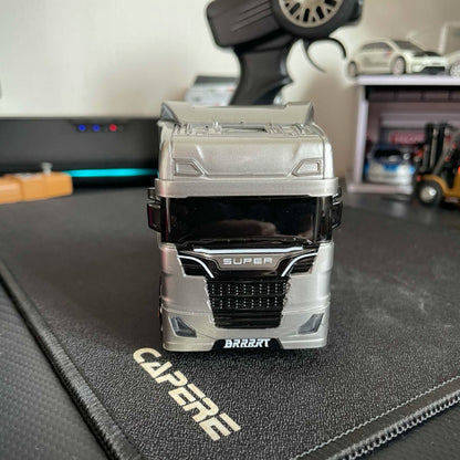 BRRRRT 1/43 Scale Mini RC Semi Truck – Dual-Speed, Gyro Drift, 2.4GHz Remote, LED Lights, Extra Tires – White/Silver