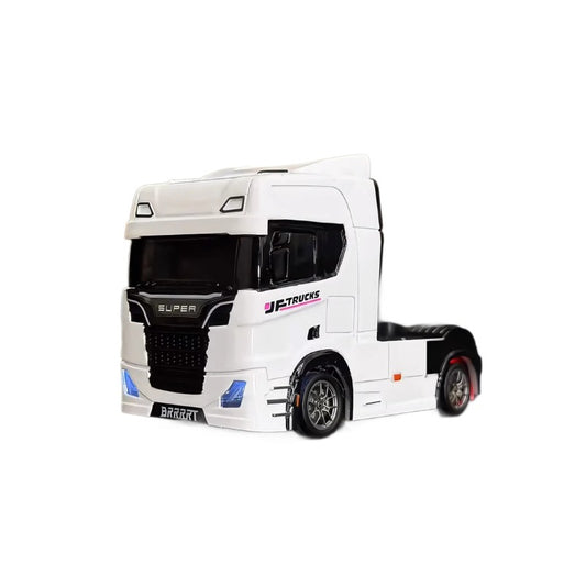 BRRRRT 1/43 Scale Mini RC Semi Truck – Dual-Speed, Gyro Drift, 2.4GHz Remote, LED Lights, Extra Tires – White/Silver