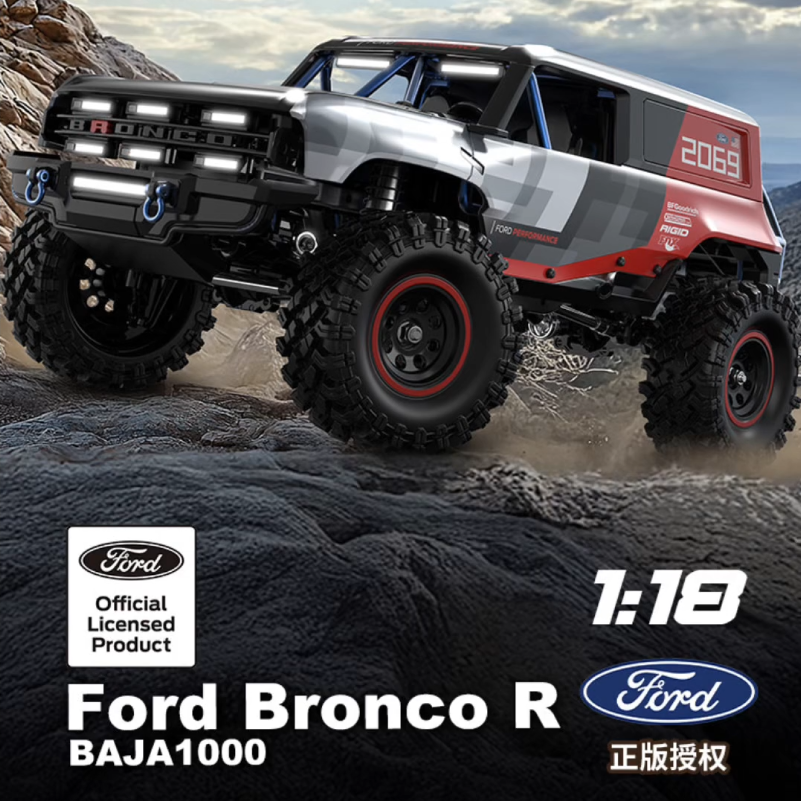 MJX Hyper Go H18P 1/18 Ford Bronco Baja 1000 RC Crawler – Brushless 4WD Off-Road Truck w/ Metal Chassis & 2S Battery (Official Licensed)