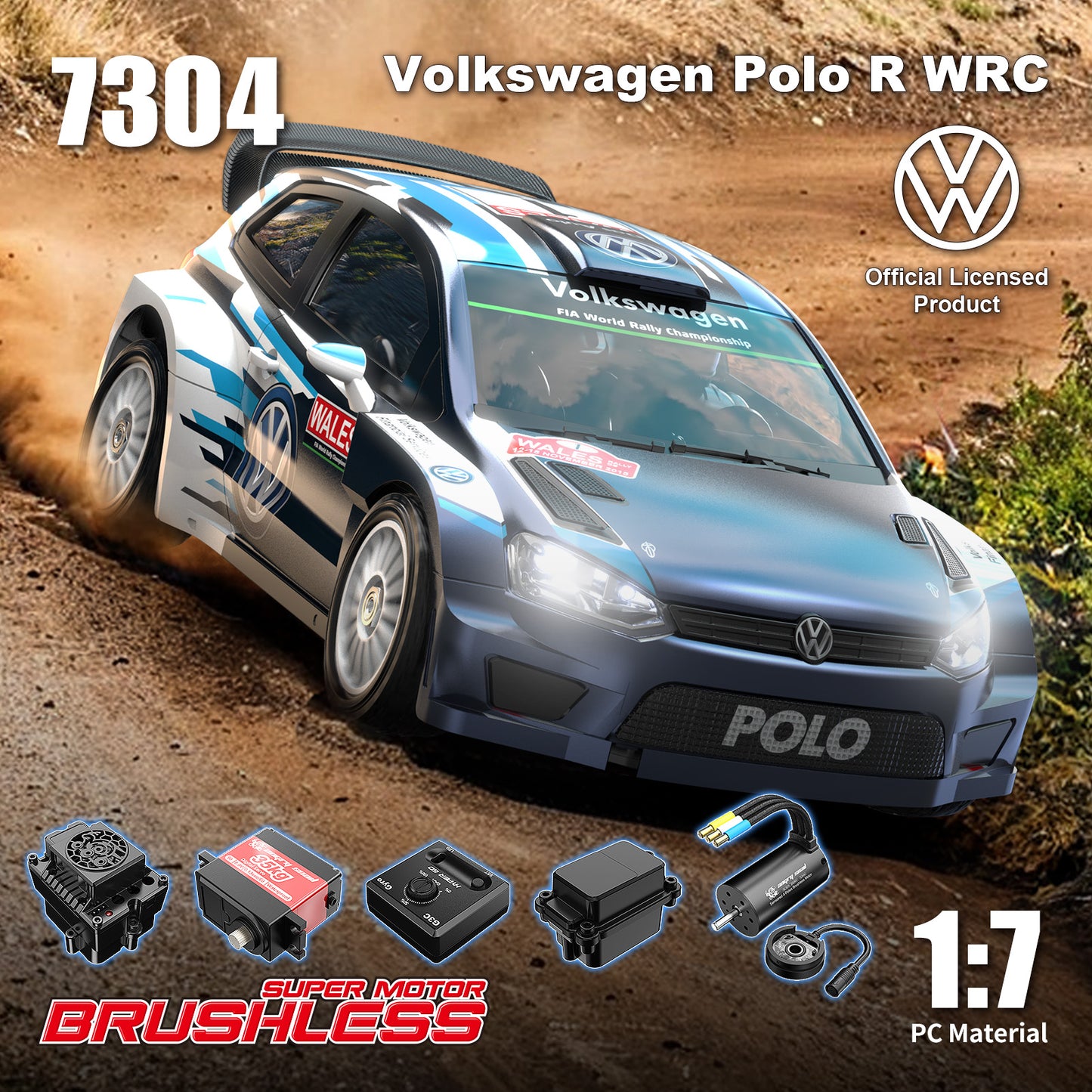 MJX Hyper Go 7304 1/7 Scale Volkswagen Polo R WRC RC Rally Car – 4S Brushless, 60km/h, Official Licensed Body