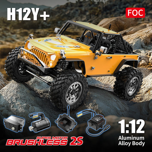 MJX Hyper Go 1:12 Scale H12Y/H12Y+ RC Crawler Truck - Brushless Sensored & Sensorless Motors, 2.4GHz 4-Channel Remote, 120m Range