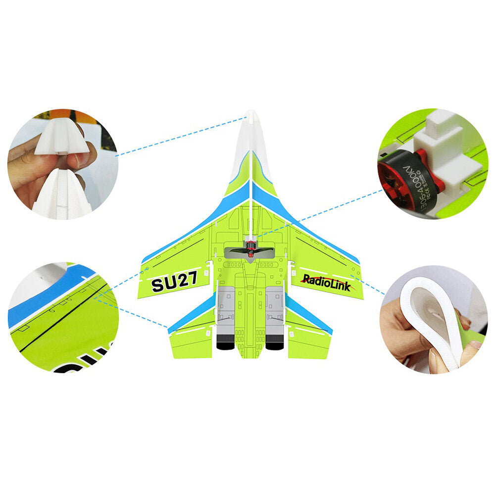 RadioLink SU27 Fighter RC Airplane RTF – 400mm Wingspan, 4KM Control Distance, 4000KV Brushless Motor, Gyroscope Assist for Beginners