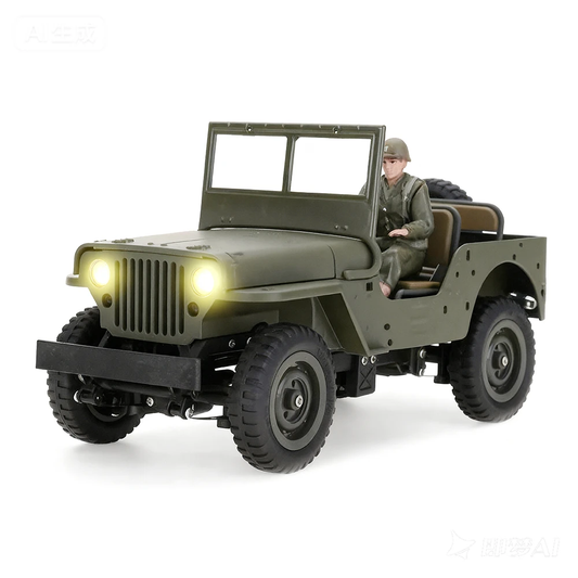 Luxingzhe 1/16 Scale Full Metal Willys Jeep RC Car – 4WD, LED Lights, Alloy Frame, Soldier & Gun