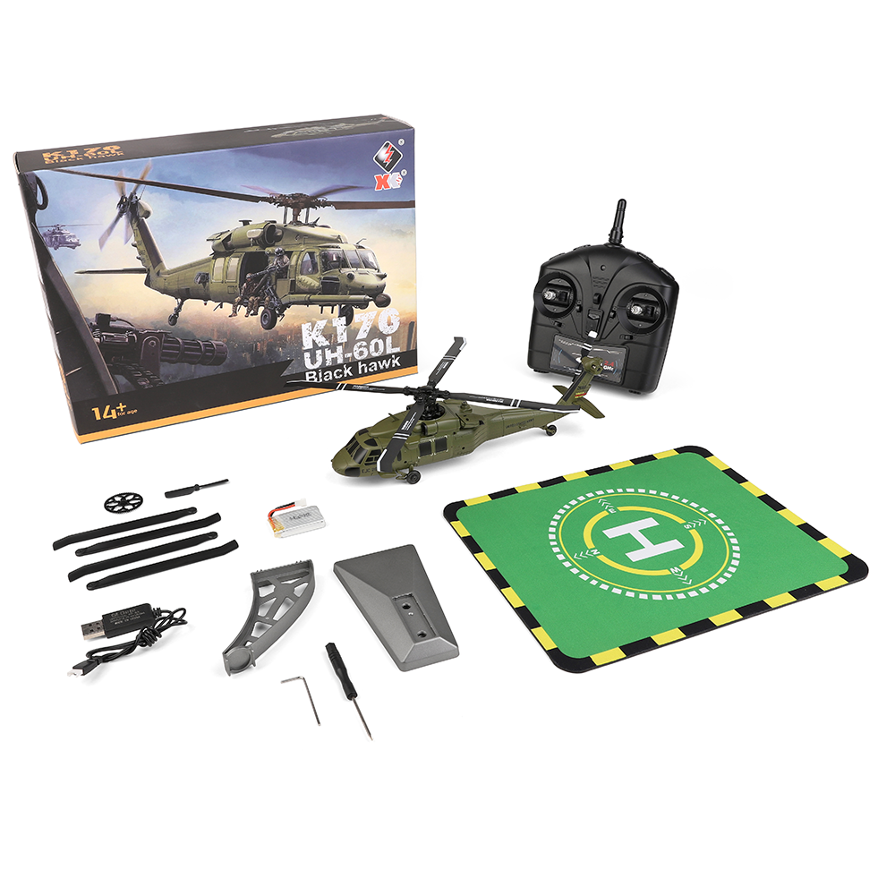 WLTOYS XK K170 BlackHawk UH-60L RC Helicopter - 4-Channel, Brushless Motor, Military Green